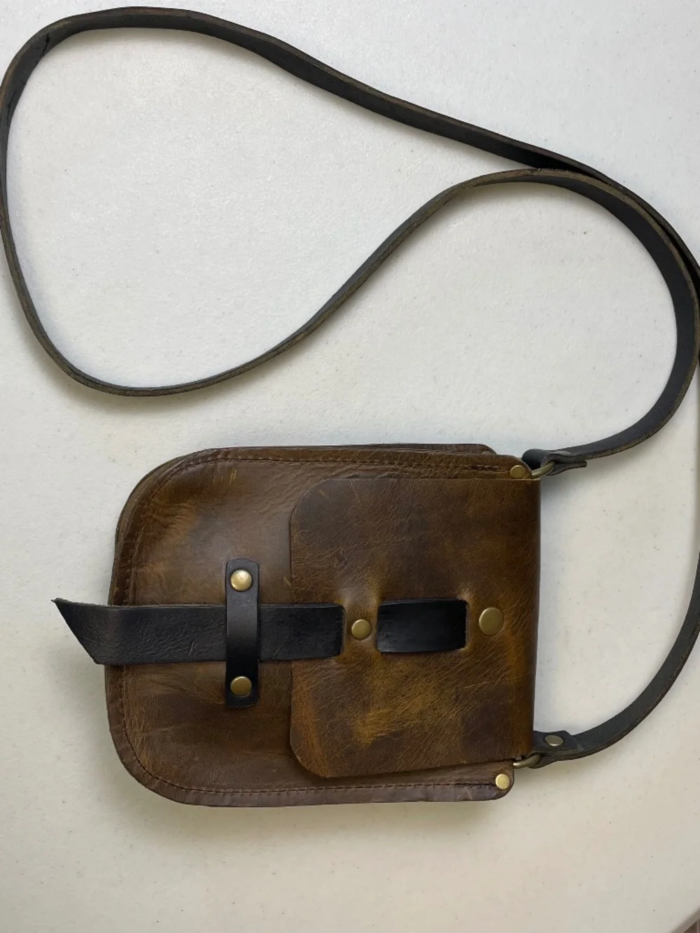 HANDMADE Full Grain Leather Crossbody Bag Rustic Distressed Brown Satchel Unisex